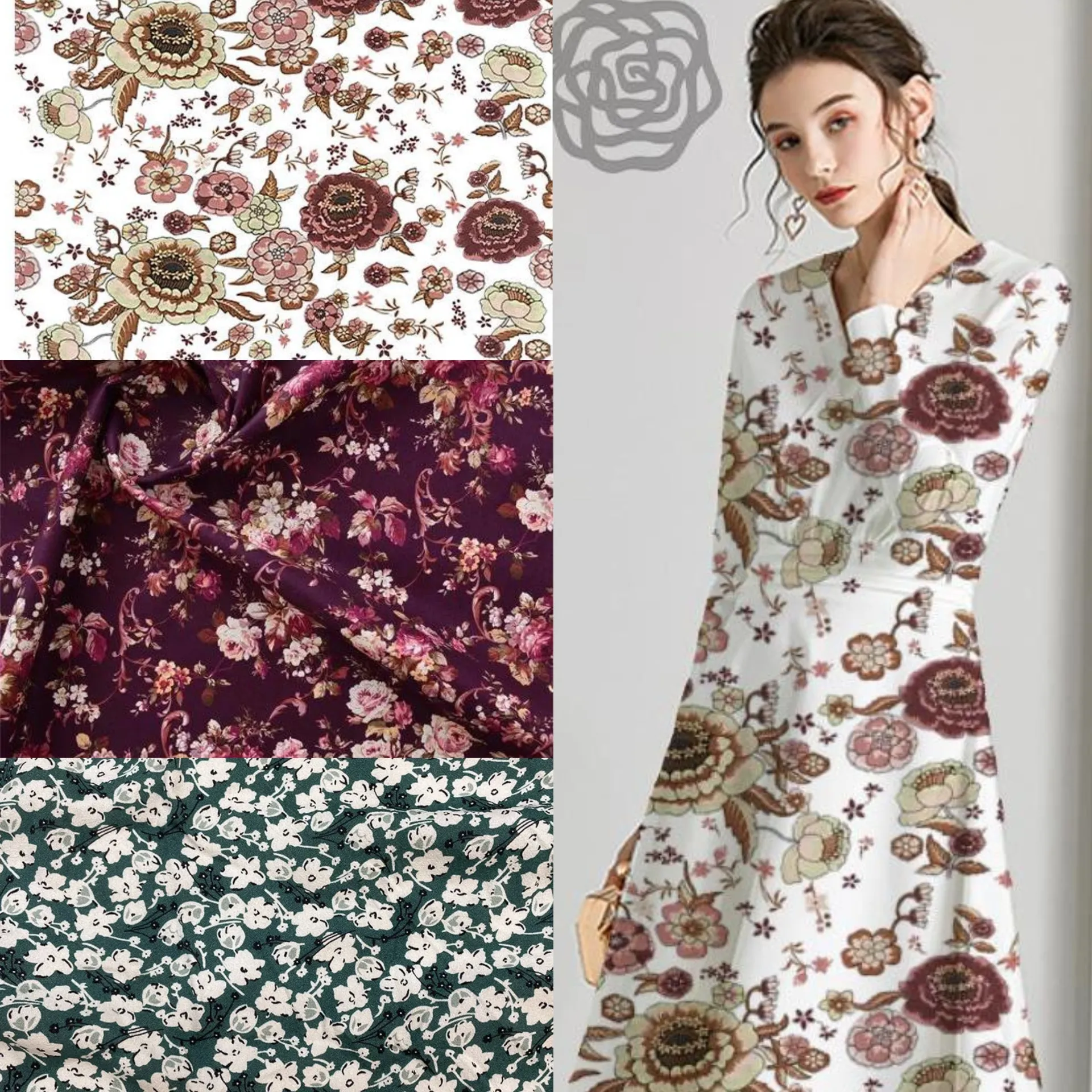 Manufacture free sample Floral Rayon Fabric Printed 100% Viscose 40S polyester rayon spandex fabric For Women Dress